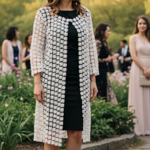 # A136  Why Dress  Ivory Plus size  Pearl-Embellished  Sheer Duster  NWT 2X - Picture 3 of 5